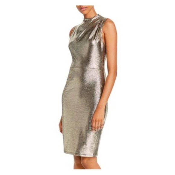 BLACK HALO Gold Sleeveless Crew Neck Above The Knee Party Body Con Dress 6 NWT - Picture 1 of 14